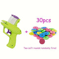 Manual cat toy launcher with foam discs in green and purple colour options for indoor feline play