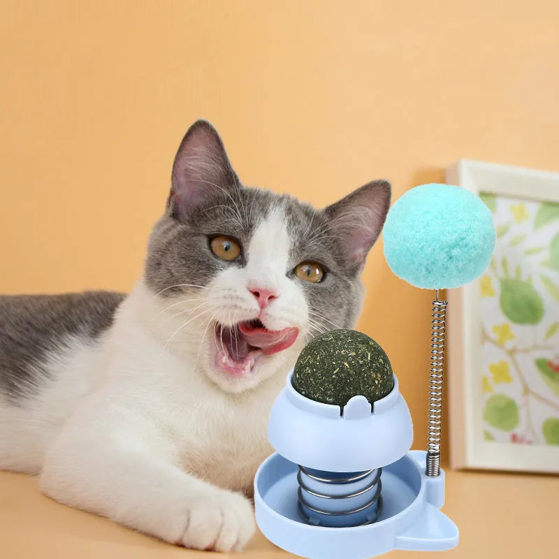 Blue lucky cat design toy with a mint ball for cats to lick and play with