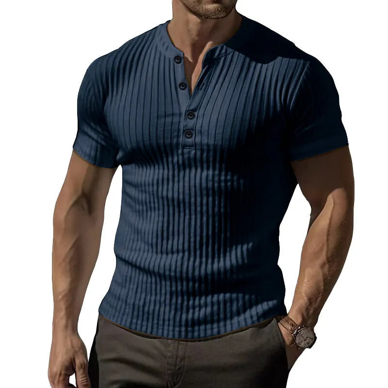 Men's slim muscle-fit short-sleeved polyester t-shirt for sports in five solid colours