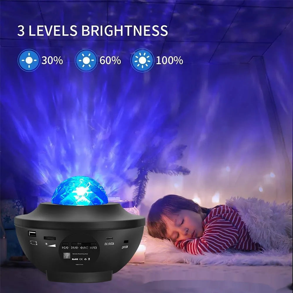Black parallel style starry sky projection lamp with USB power and Bluetooth music playback