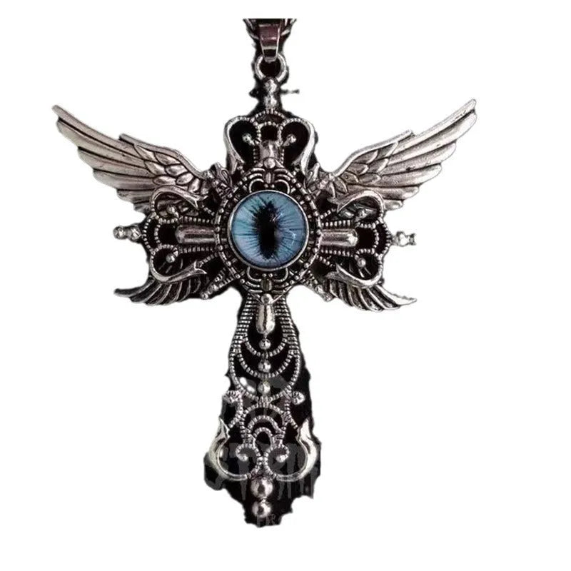 Devil wings cross pendant necklace in alloy with geometric shape, showing colour options