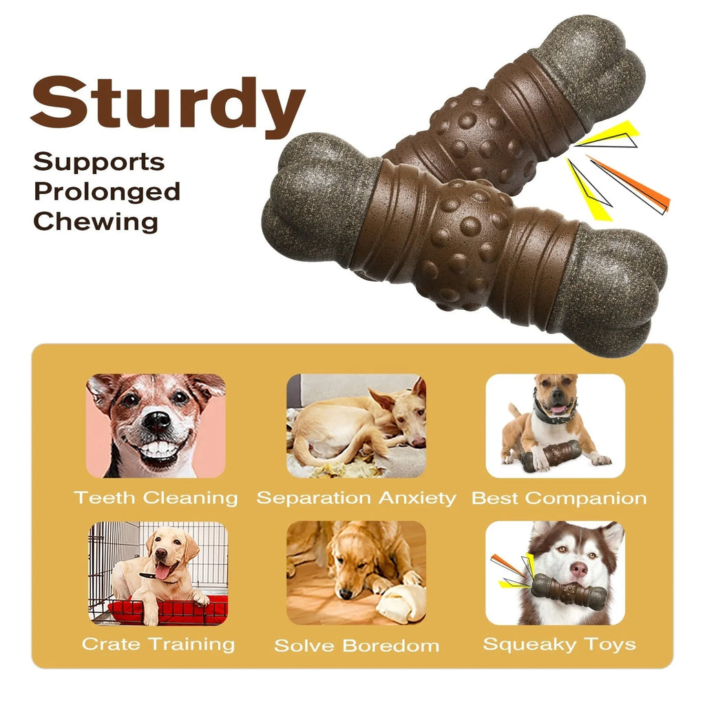 Wood colour dog molar rod chew toy with sounding bone design for dental cleaning