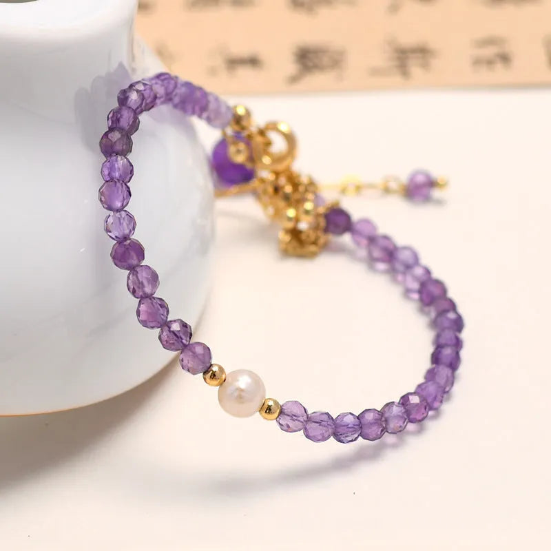 Purple amethyst crystal bracelet with Chinese style design and electroplated finish