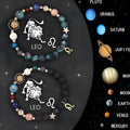 Set of two natural stone beaded bracelets with zodiac charms on a woven adjustable string.