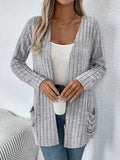 Long sleeve cardigan knitwear with pockets in granny grey colour, loose fit design for plus sizes