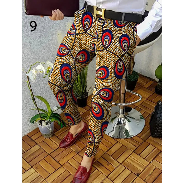 Men's slim-fit plaid casual trousers in striped design with straight leg cut