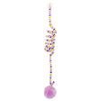 Hanging cat toy with coloured bell stick and inflatable ball attached by suction cup to a door