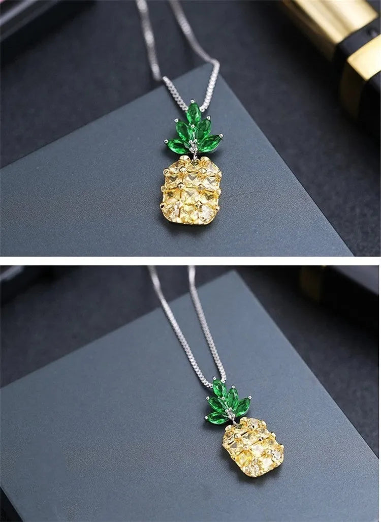 Geometric pineapple charm necklace in silver tone with Korean fashion styling
