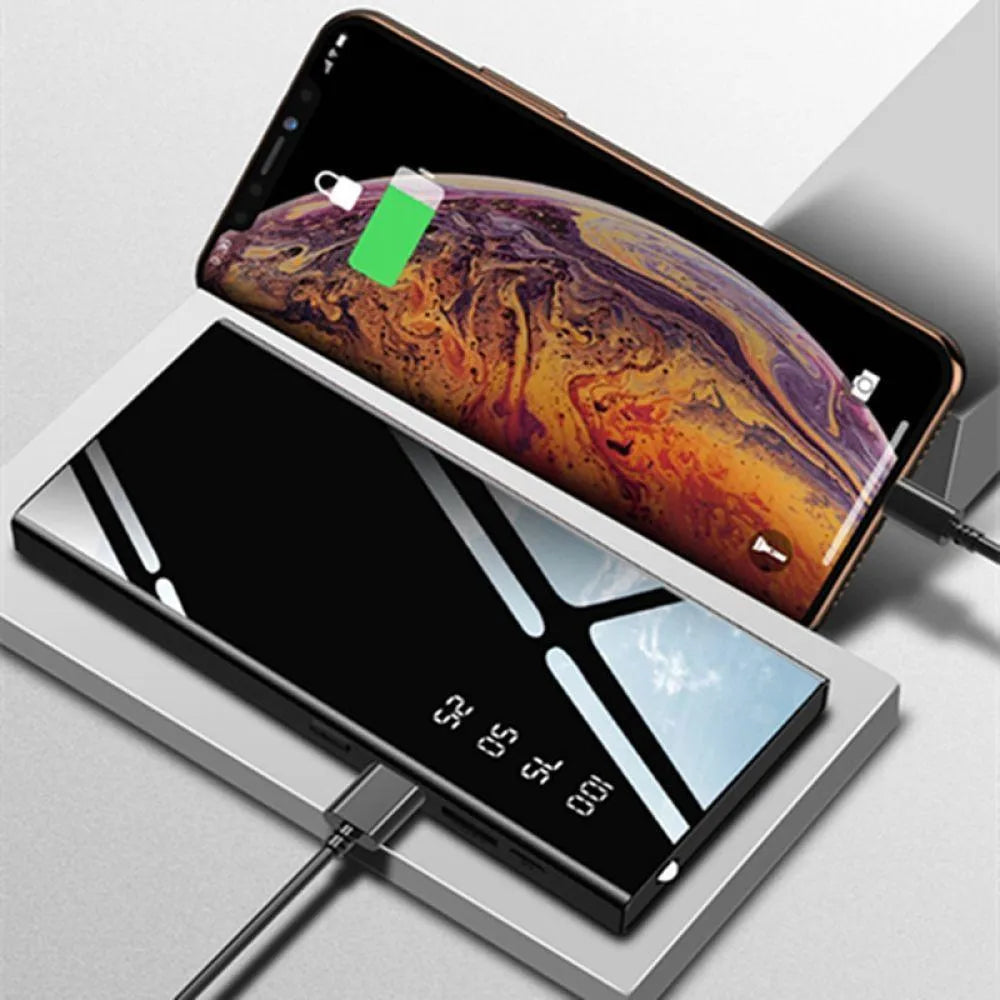 20000mAh LCD display power bank with dual USB ports in black, red, or white