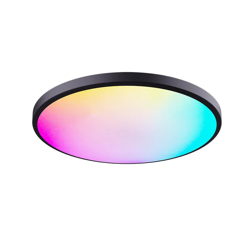 Black and white versions of a round RGBCW smart Bluetooth ceiling lamp with full colour and dimming control.