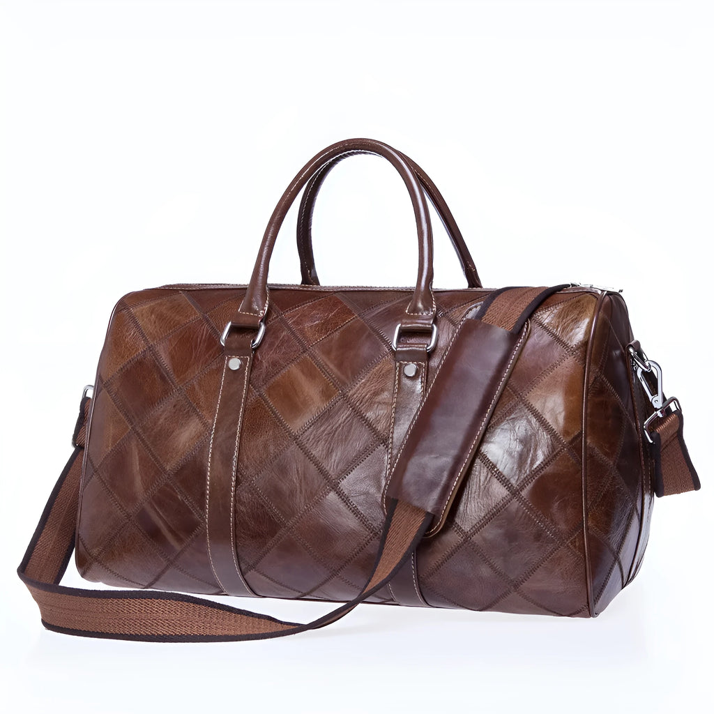 Vintage men's leather duffel bag with internal organisation compartments in three colour options