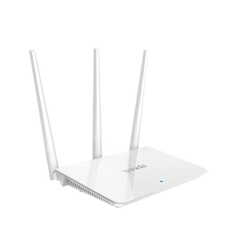 White dual-band wireless router for 2.4GHz and 5GHz broadband networks with wired connectivity
