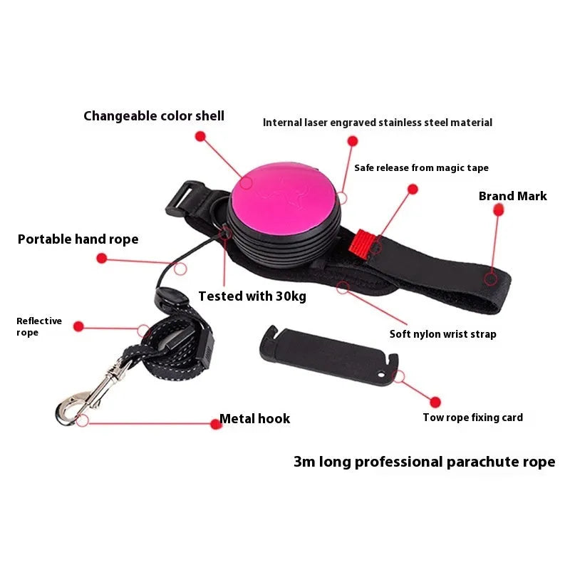 Automatic retractable dog leash showing pet holding hands design and 3 metre nylon cord