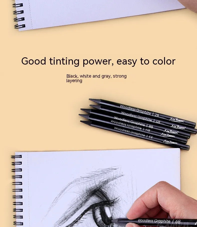 Wood-free graphite sketching pencils set with six different grade markings