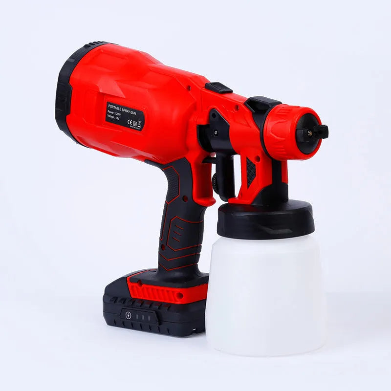 Blue cordless paint spraying machine with a large watering can and spray nozzle