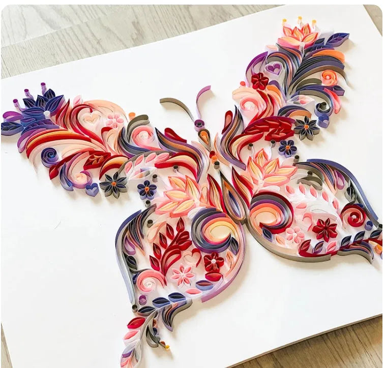 20 inch blue and pink butterfly quilling craft material pack with tools including scissors and glue