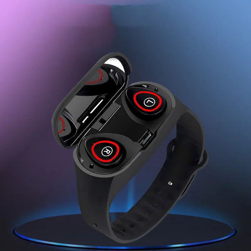 Smart bracelet earphone combo with 1-inch screen in silicone wristband showing activity tracking display