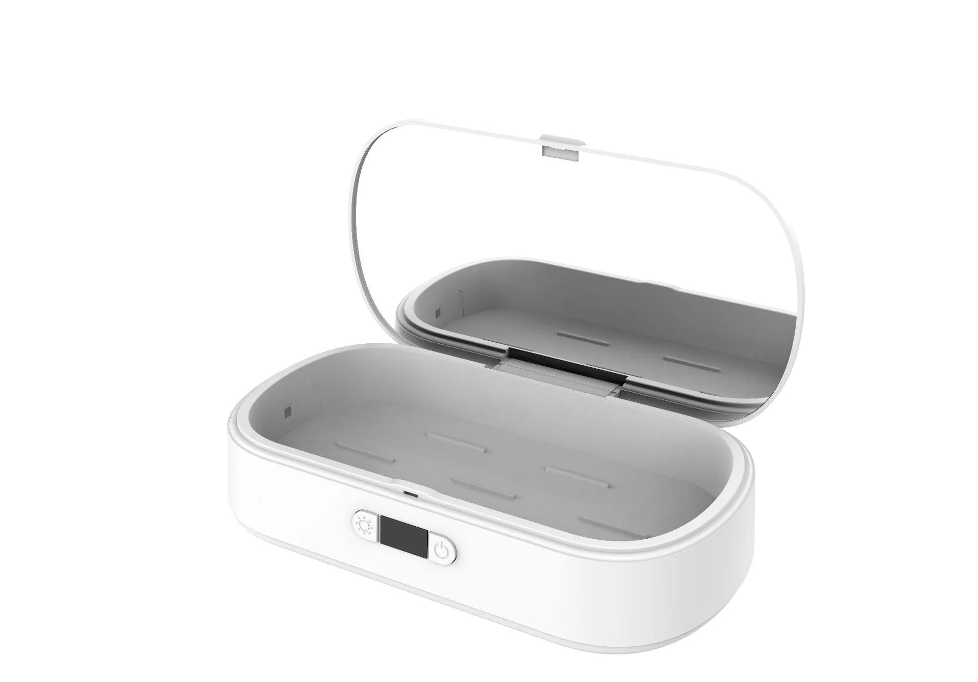 White ABS plastic UV wireless steriliser and charging box for phones and jewellery