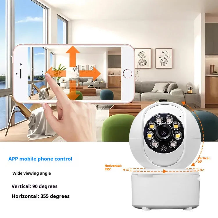 1080p HD Bluetooth indoor home security camera with dual-light panoramic view on a ceiling mount.