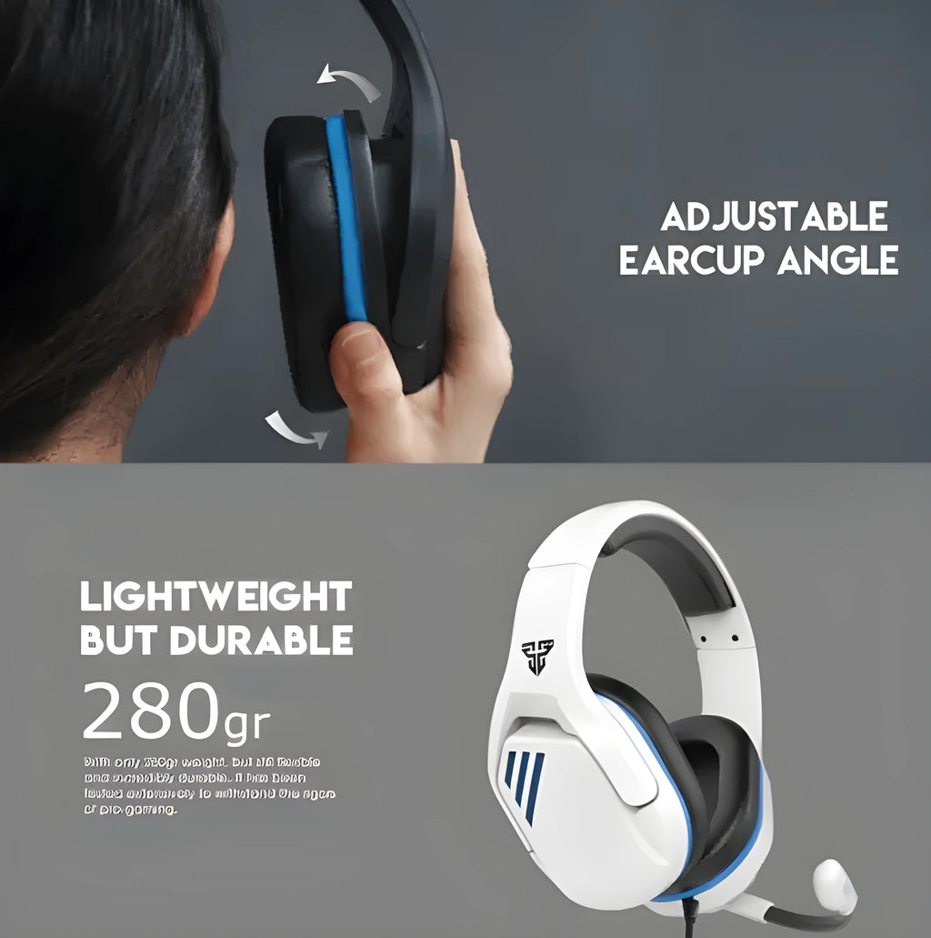 MH86 black and white gaming headset with detachable boom microphone and 2-metre cable