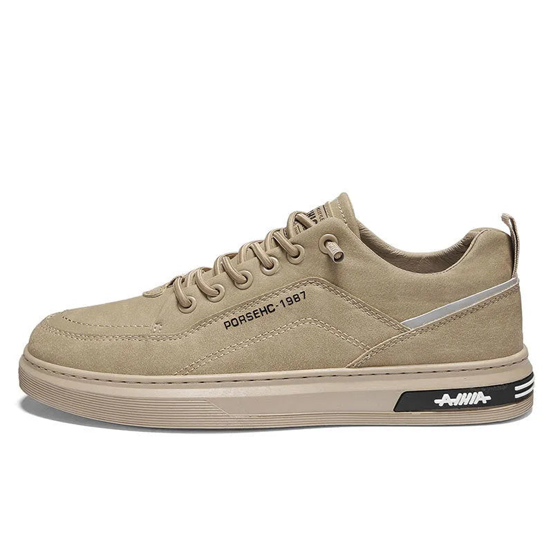 Men's low-top casual shoes in khaki with rubber soles and round-toe design for work and leisure