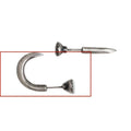 Close-up of a sterling silver punk stud earring with a retro nail design on an ear.