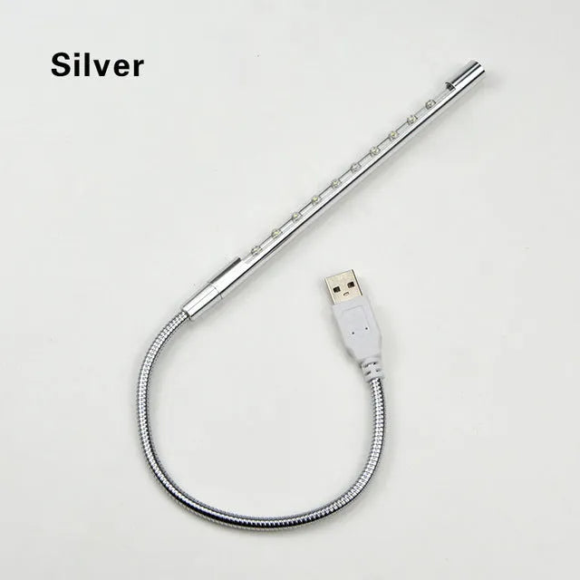 USB-powered aluminium alloy spiral LED night light for laptop desks in six colours