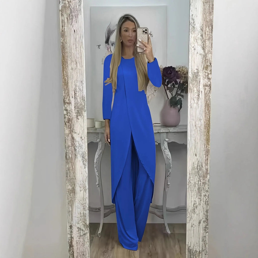 Casual long sleeve top and loose trousers two-piece lounge set in khaki colour