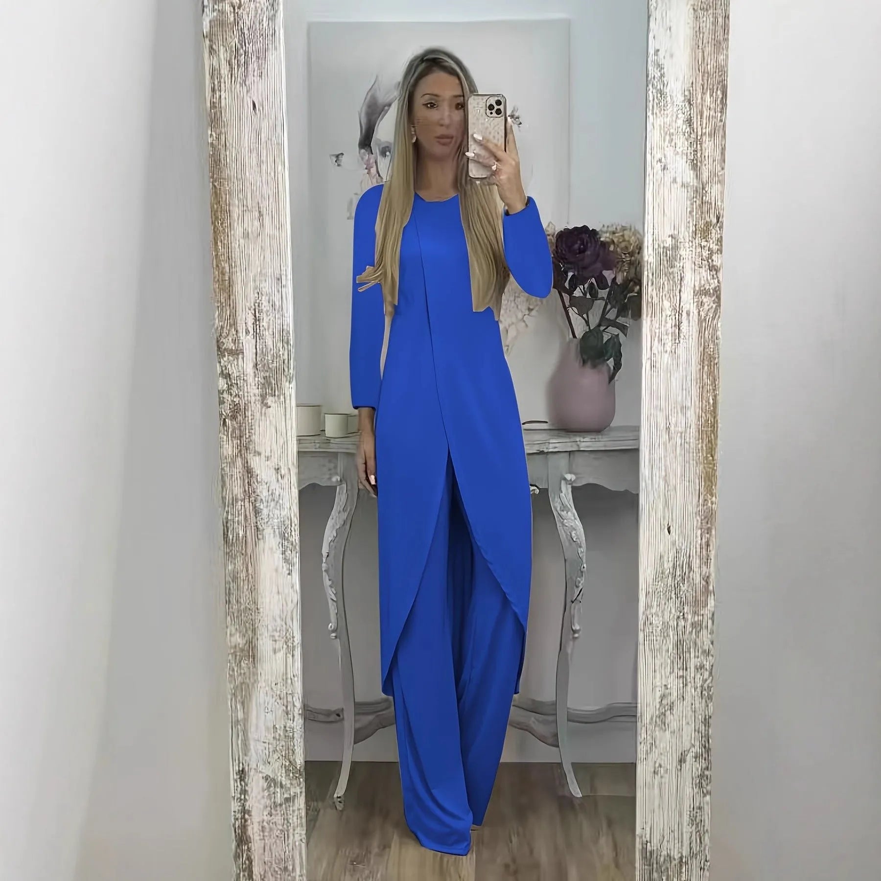 Casual long sleeve top and loose trousers two-piece lounge set in khaki colour