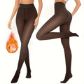 Women's anti-snagging thermal leggings with wool lining in black, coffee, and silver silk styles.