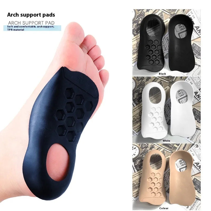 Varus correction arch support insoles in black, white, and skin colour for sizes 35-45