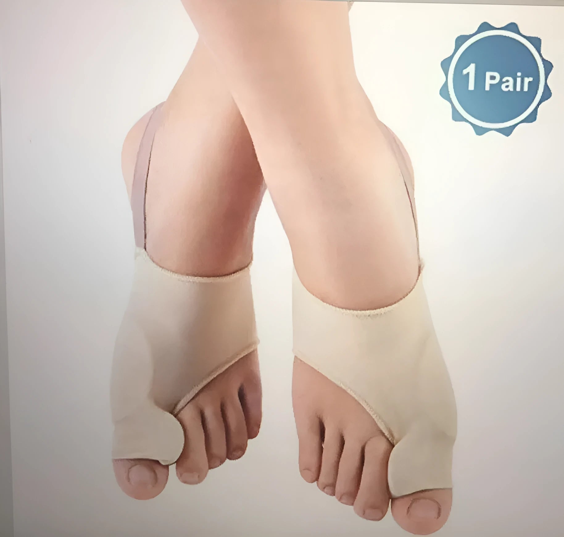 Corrective toe socks with silicone gel toe separator for bunion pain relief in sizes S, M, and L.