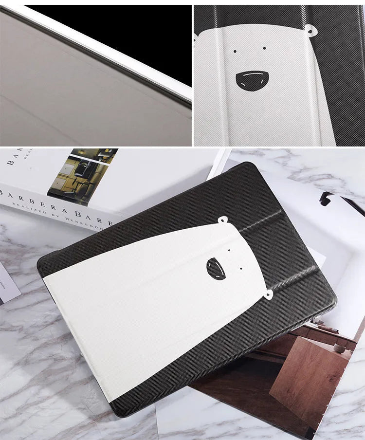 Black imitation leather iPad case compatible with iPad 2/3/4, Air 1/2, Mini, 2017/2018 models with super hole design
