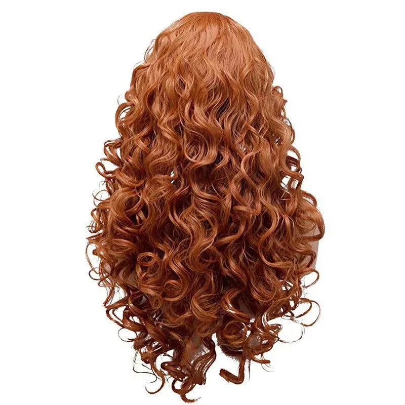 Brown long wavy curly synthetic wig with instant noodles style waves for Halloween cosplay