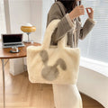 Cartoon rabbit ears plush tote shoulder bag in solid colour with large capacity