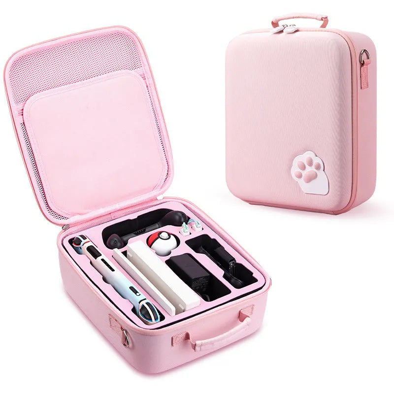Cat claw design Nintendo Switch accessory storage bag with shoulder strap in black, blue, or pink