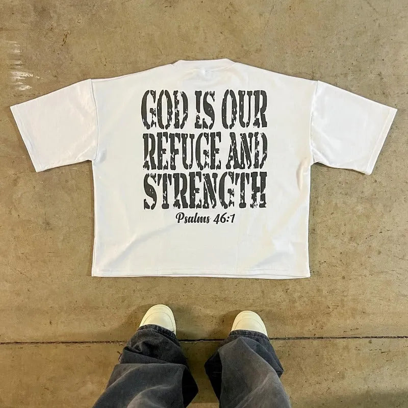 Printed cotton short sleeve T-shirt with drop-shoulder design in retro street style