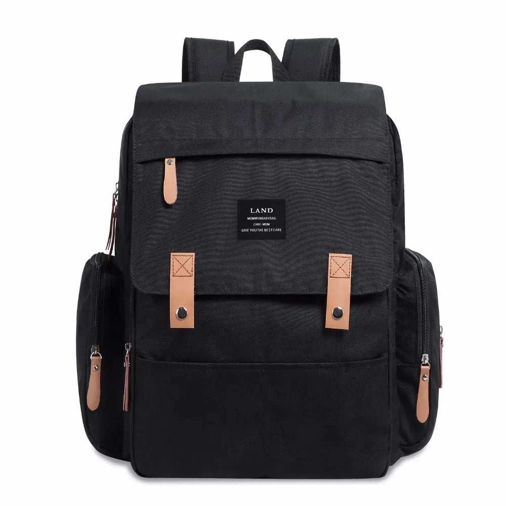 Land Mommy large grey oxford cloth diaper backpack with a changing mat