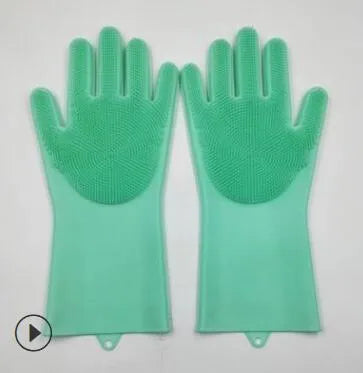 Silicone heat-resistant cleaning gloves with sponge surface in various colour options