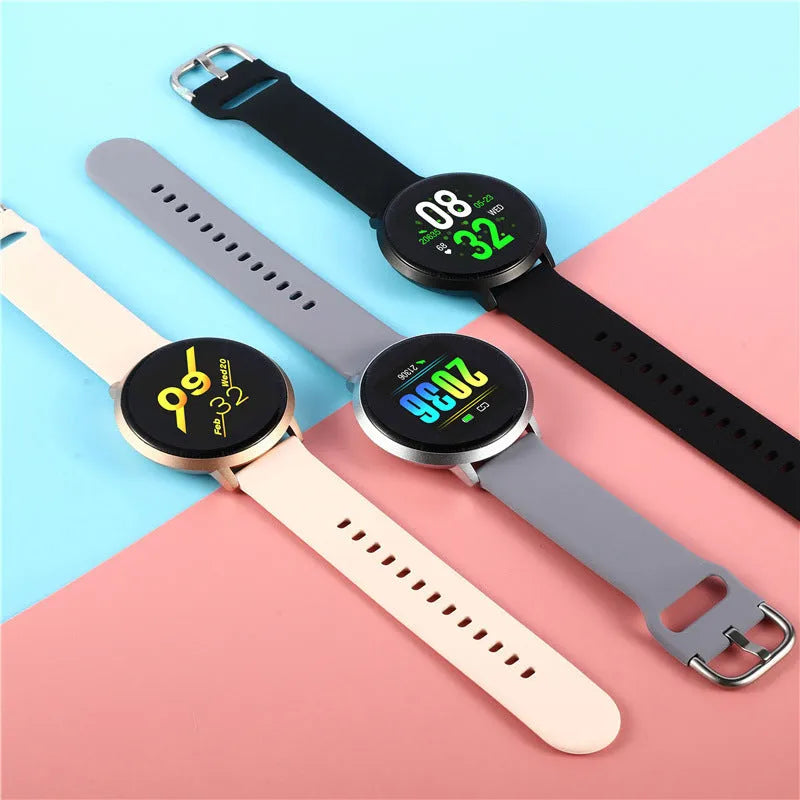 Smart health bracelet with 1.3-inch screen on black silicone wrist strap