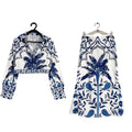 Early spring idle style women's casual set with long sleeve polyester top and matching long skirt