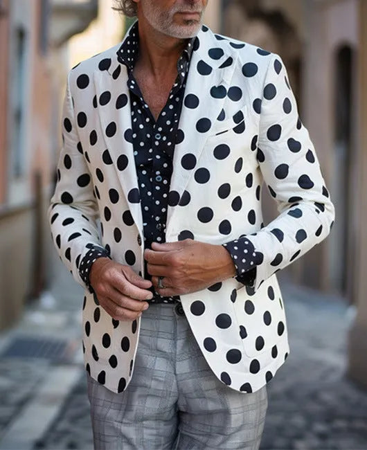 Men's slim fit two-button suit jacket with top-stitched pockets in a chemical fibre blend.