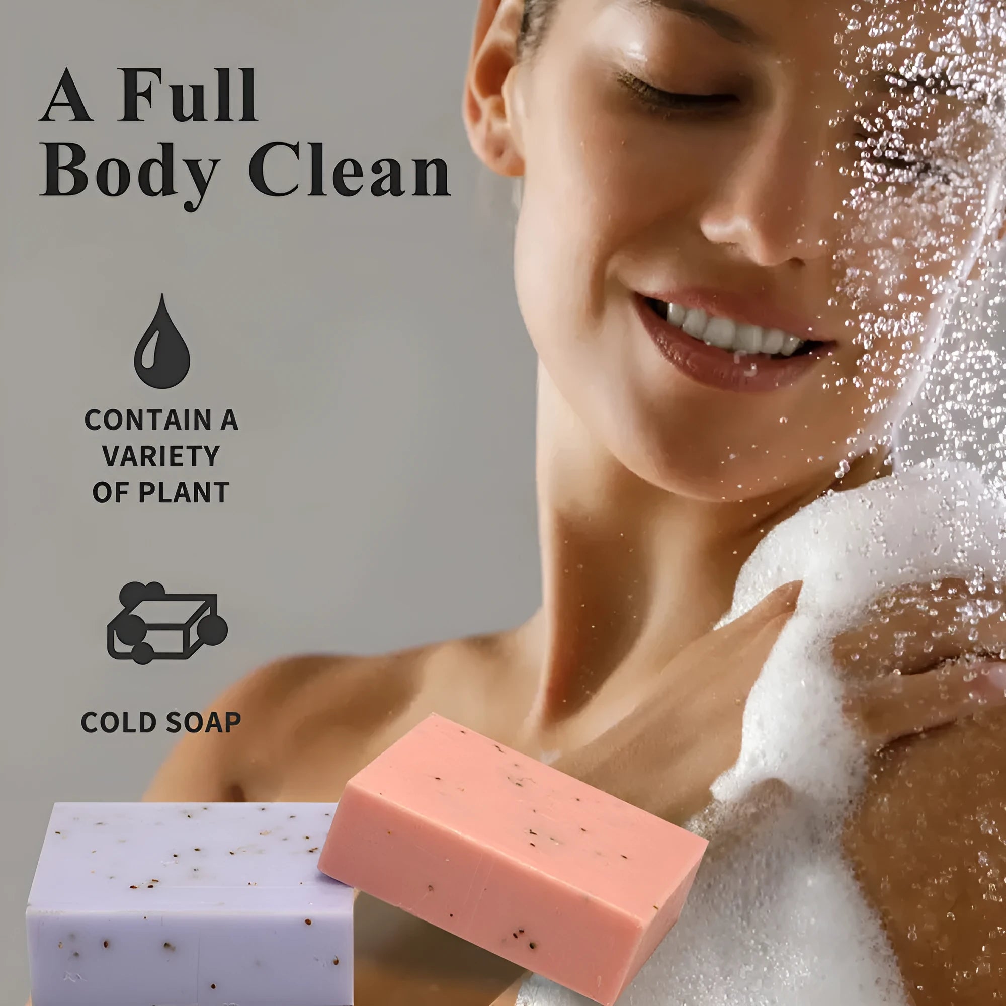 Handmade essential oil soap bar with frosted cleansing formula in five fragrance options