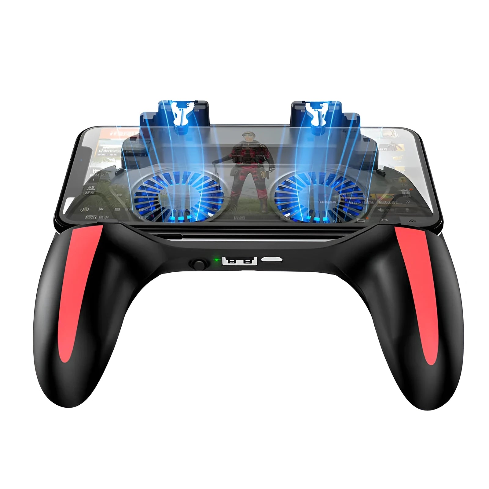 H10 Android mobile phone game controller with touch screen, shown next to a smartphone.