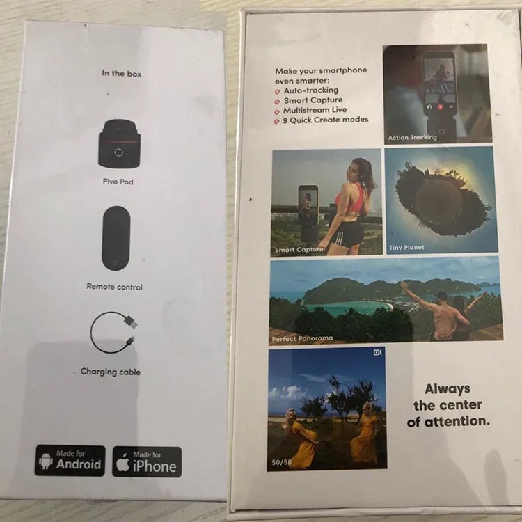 Black PIVO facial tracking camera with 360-degree rotation for smart phones