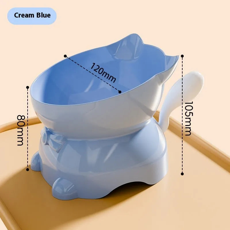 Stainless steel oblique cat bowl with anti-fall design in blue colour.