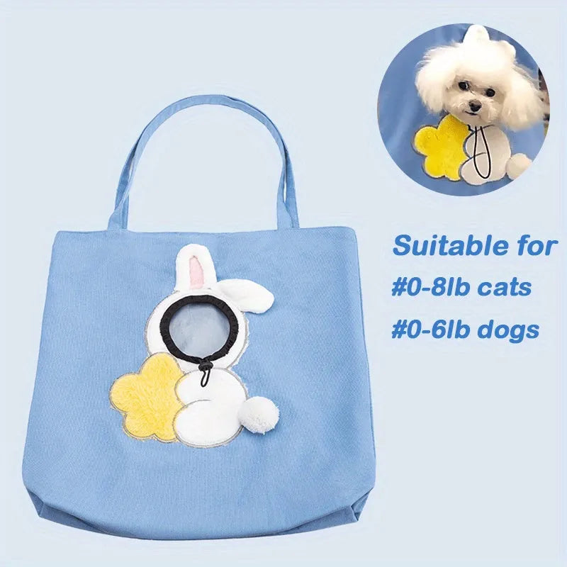 Little Bee Design pet carrier bag in canvas with safety zippers and adjustable side opening for cats and dogs.