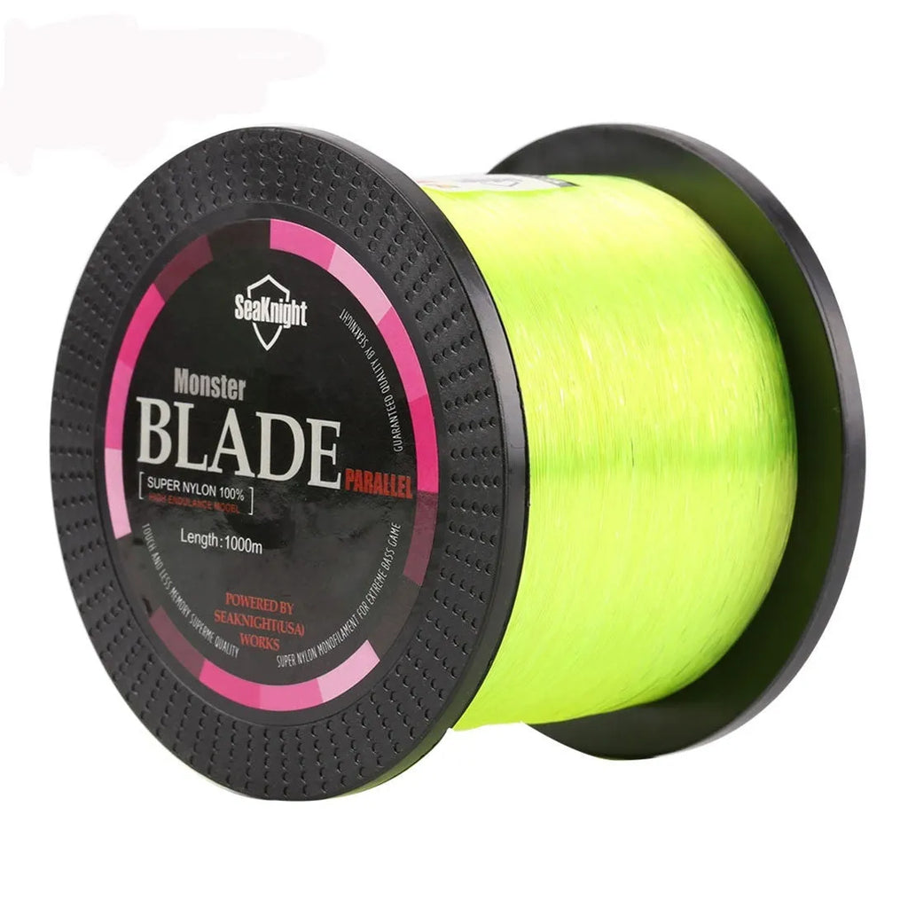 A spool of Seaknight monofilament nylon fishing line in one of five colours, showing the line size label.