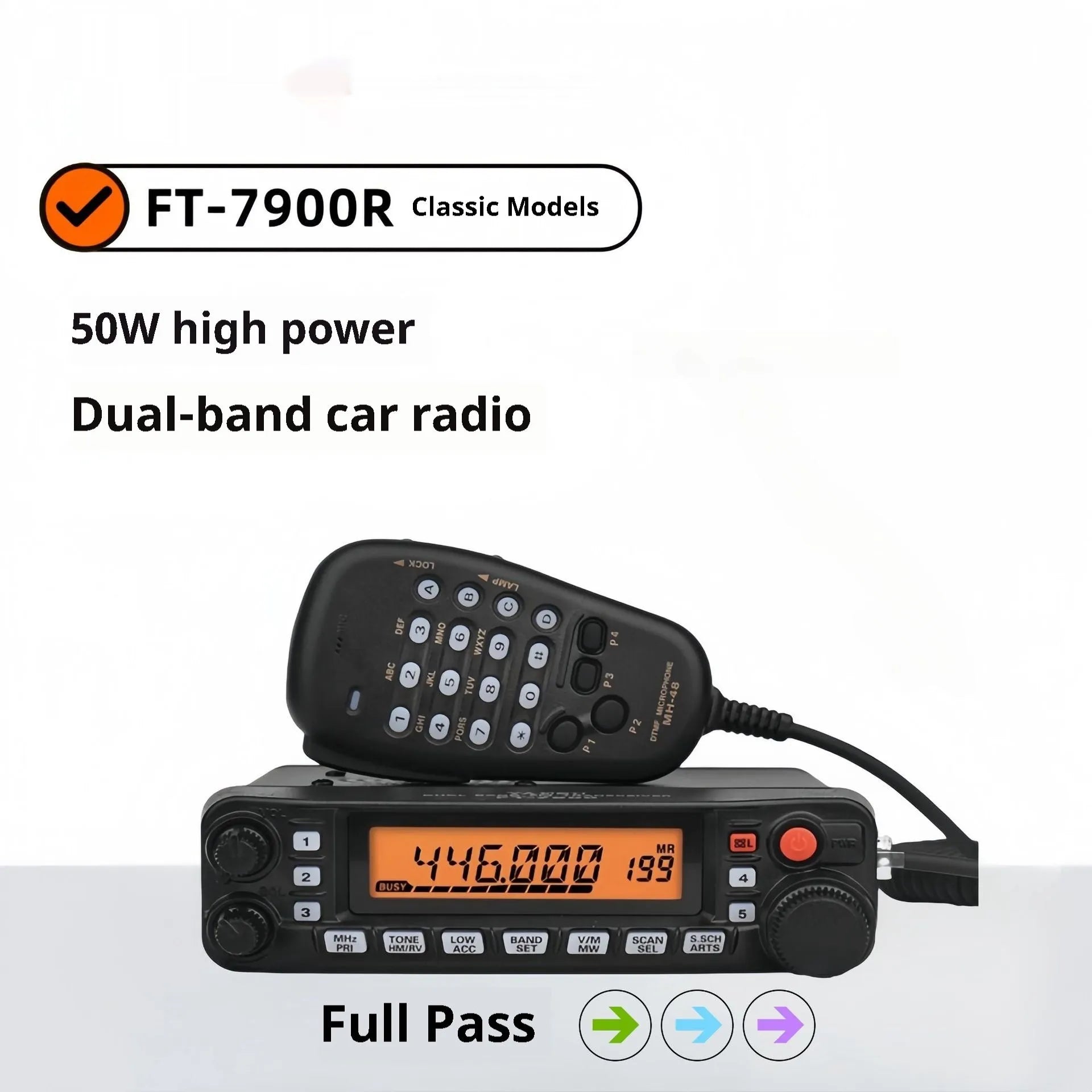Car-mounted walkie-talkie unit for self-driving tours with optional 507 antenna and universal clamp.