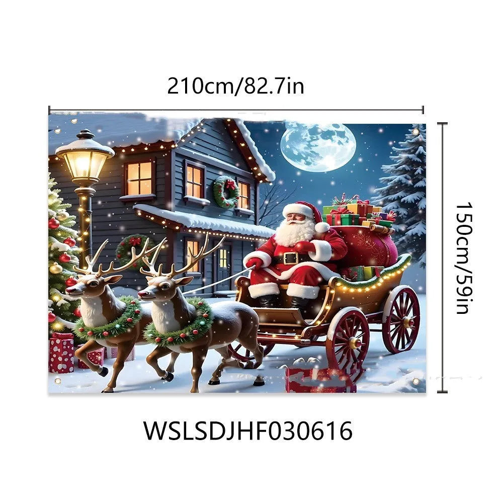Christmas banner with Santa Claus night scene measuring 210 by 150 cm